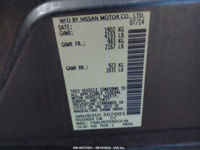 1N4AZ0CP1FC307001 Nissan LEAF SV