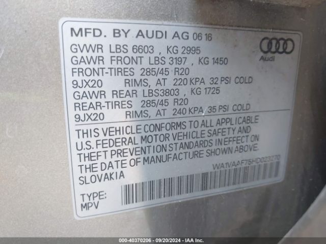 WA1VAAF75HD023270 Audi Q7 3.0t Premium