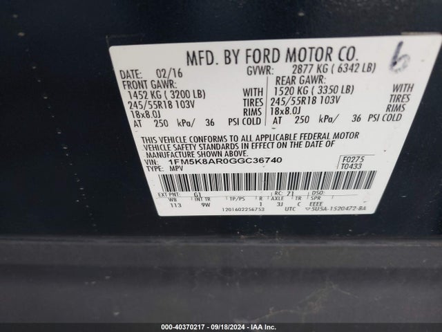 Ford Utility Police Interceptor 2016 1FM5K8AR0GGC36740 Image 9