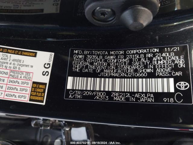 JTDEPMAEXNJ210660 Toyota COROLLA LE