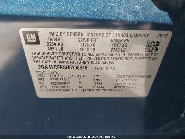 Chevrolet EQUINOX LT 2017 2GNALCEK8H6158815 Image 9