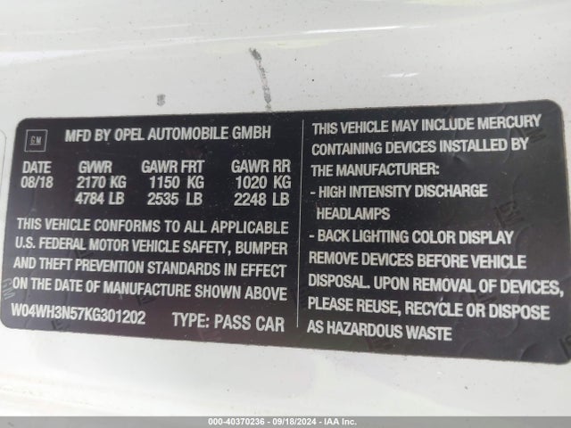 W04WH3N57KG301202 Buick Cascada Premium