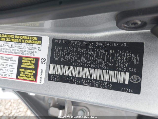Toyota CAMRY XSE 2023 4T1K61AK4PU769595 Image 9