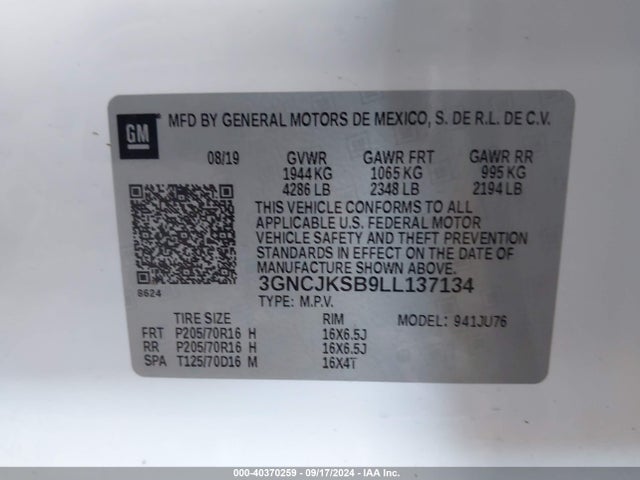 Chevrolet Trax Fwd Ls 2020 3GNCJKSB9LL137134 Image 9