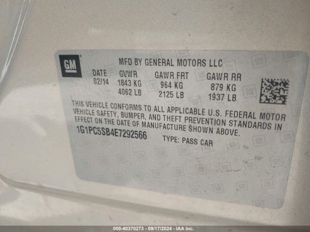 1G1PC5SB4E7292566 Chevrolet Cruze 1lt Auto