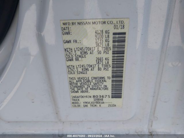 1N6AF0KY4JN803675 Nissan Nv Cargo Nv2500 Hd Sv V8