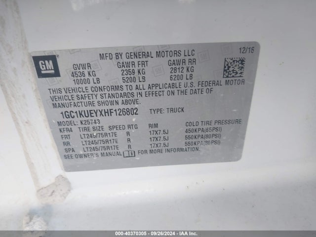1GC1KUEYXHF126802 Chevrolet Silverado 2500hd Wt