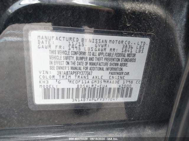 Nissan SENTRA SR 2015 3N1AB7AP6FY377047 Image 9