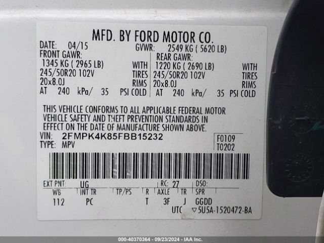 2FMPK4K85FBB15232 Ford Edge Titanium