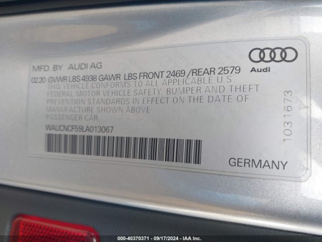 WAUCNCF59LA013067 Audi A5 Sportback Premium Plus 45 Tfsi Quattro S Tronic