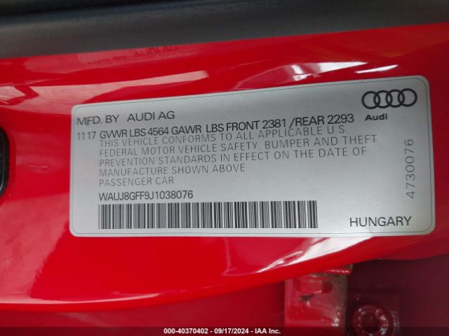 WAUJ8GFF9J1038076 Audi A3 2.0t Premium/2.0t Tech Premium