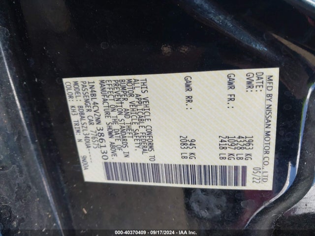 Nissan Altima Sr Fwd 2022 1N4BL4CV2NN386130 Image 9