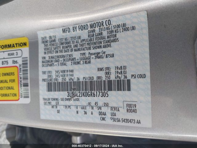 3LN6L2JK0GR617305 Lincoln MKZ