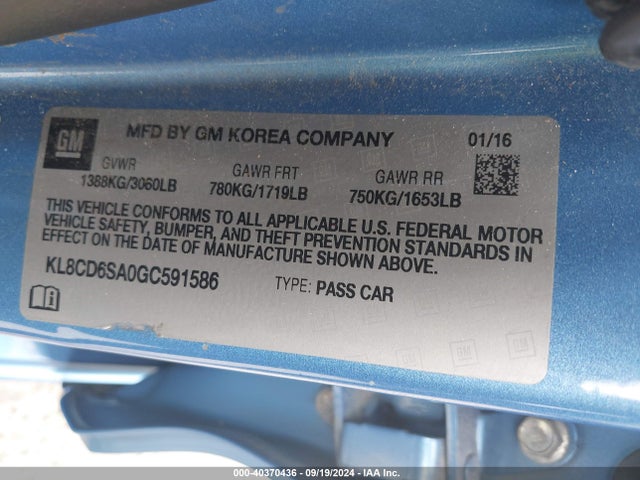Chevrolet Spark 1lt Cvt 2016 KL8CD6SA0GC591586 Image 9
