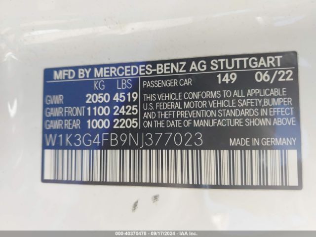 W1K3G4FB9NJ377023 Mercedes-Benz A 220 4matic