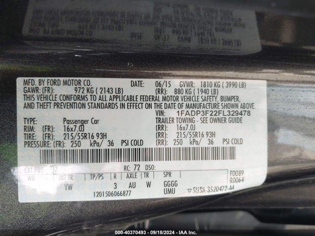 Aukcja sprzedaży 2015 Ford Focus Se, vin: 1FADP3F22FL329478, numer aukcji: 40370493