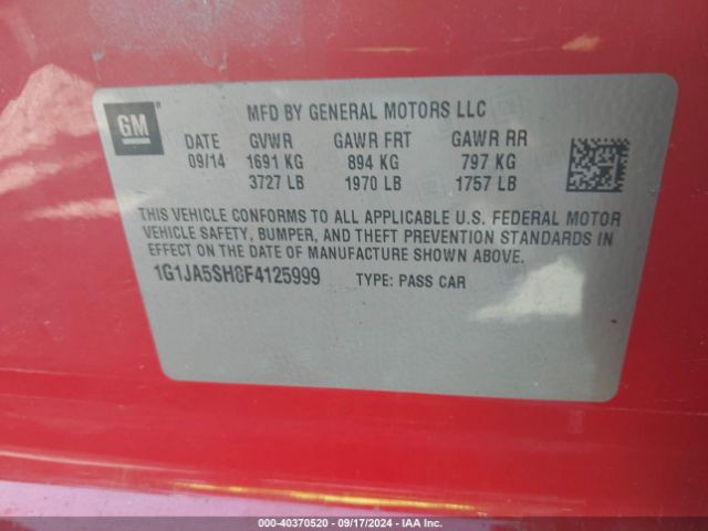 1G1JA5SH8F4125999 Chevrolet Sonic Ls Auto