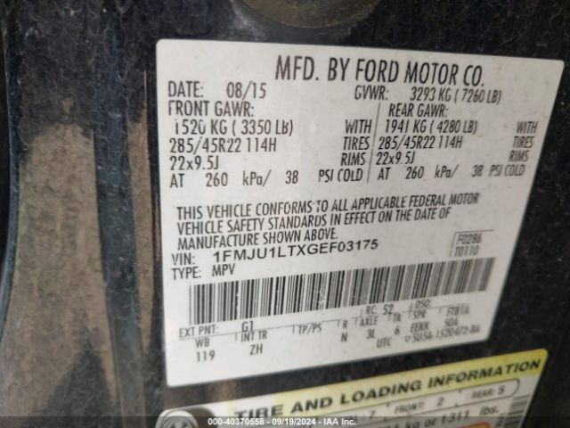 1FMJU1LTXGEF03175 Ford Expedition Platinum