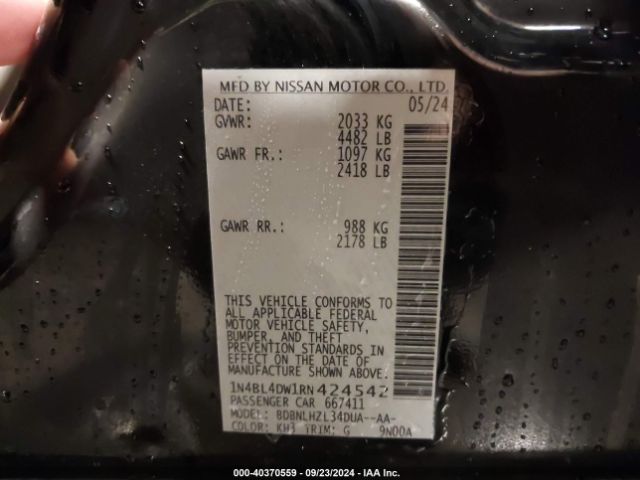 1N4BL4DW1RN424542 Nissan Altima Sv Intelligent Awd