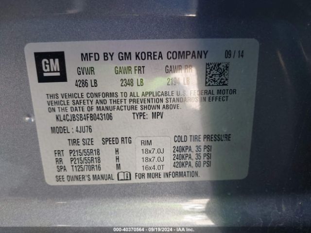 KL4CJBSB4FB043106 Buick Encore Convenience