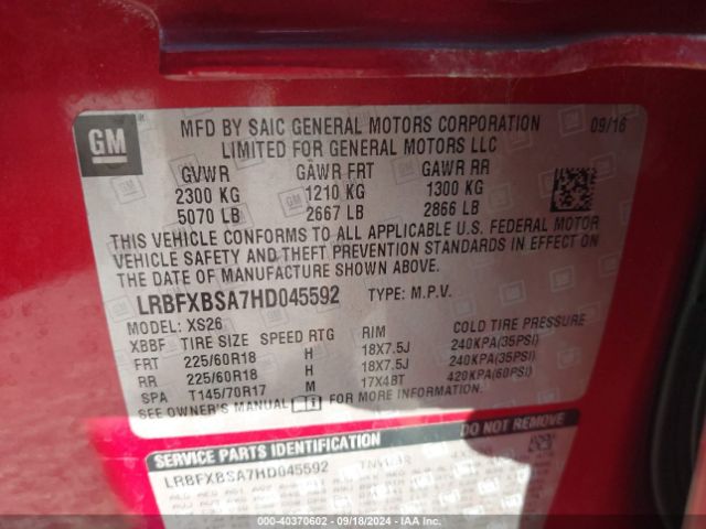 LRBFXBSA7HD045592 Buick Envision Essence