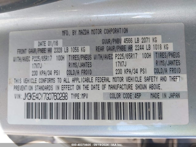 Mazda Cx-5 Touring 2016 JM3KE4CY7G0760298 Image 9