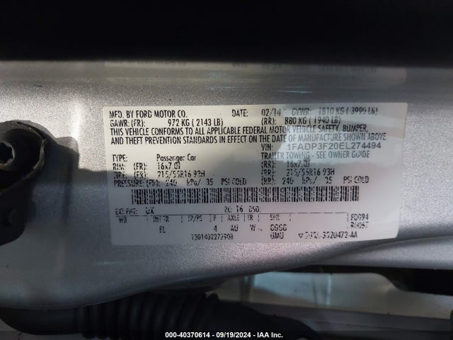 Ford FOCUS SE 2014 1FADP3F20EL274494 Image 9