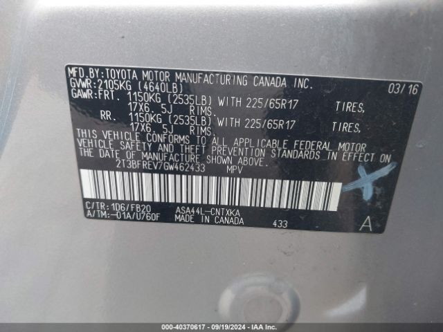 2T3BFREV7GW462433 Toyota RAV4 LE