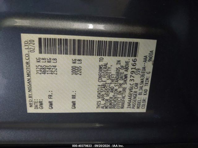 1N4AA6EV6LC379166 Nissan Maxima Sr Xtronic Cvt