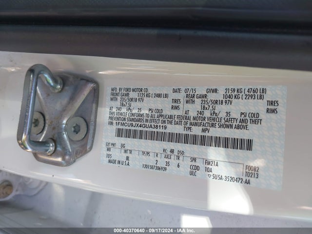 Ford Escape Titanium 2016 1FMCU9JX4GUA38119 Image 9
