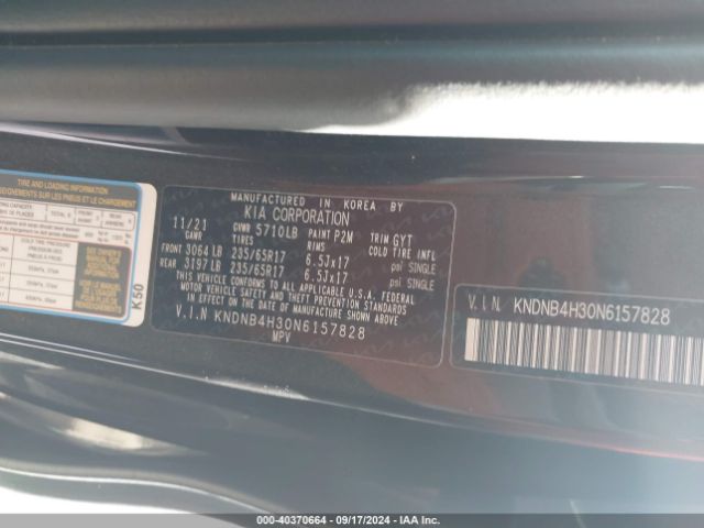 KNDNB4H30N6157828 KIA Carnival Mpv Lx Seat Package