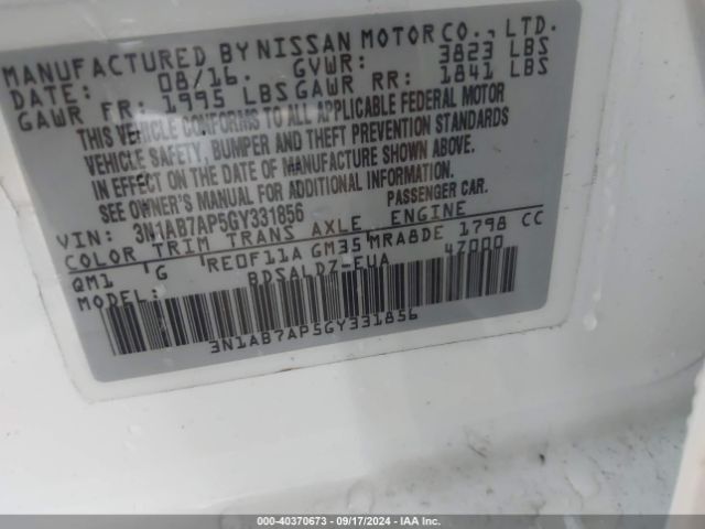 3N1AB7AP5GY331856 Nissan SENTRA SV