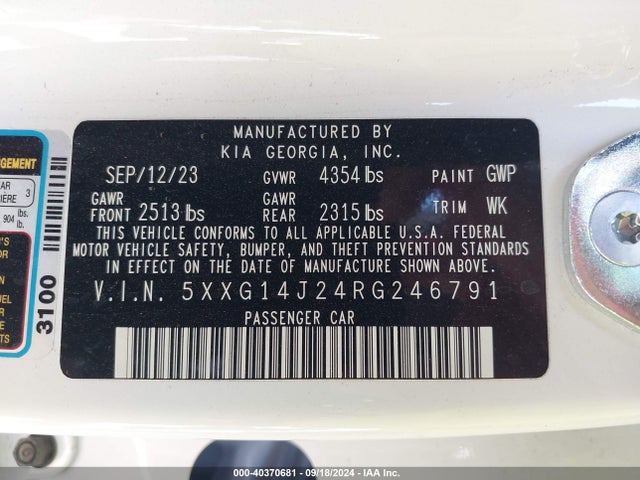 KIA K5 LXS 2024 5XXG14J24RG246791 Image 9