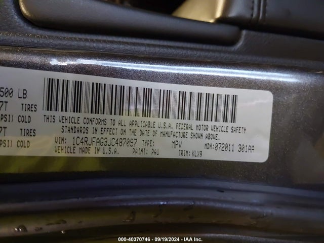 1C4RJFAG3JC487097 Jeep Grand Cherokee Altitude 4x4
