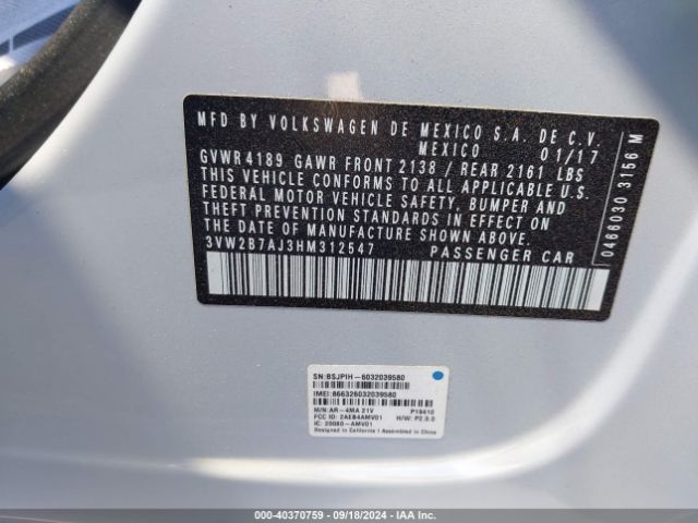3VW2B7AJ3HM312547 Volkswagen Jetta 1.4t S