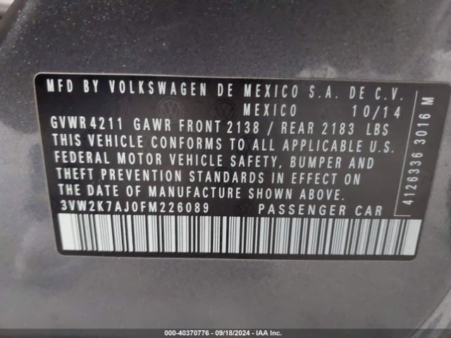 3VW2K7AJ0FM226089 Volkswagen Jetta 2.0l S