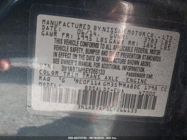 Nissan SENTRA SV 2014 3N1AB7AP5EY266133 Image 9