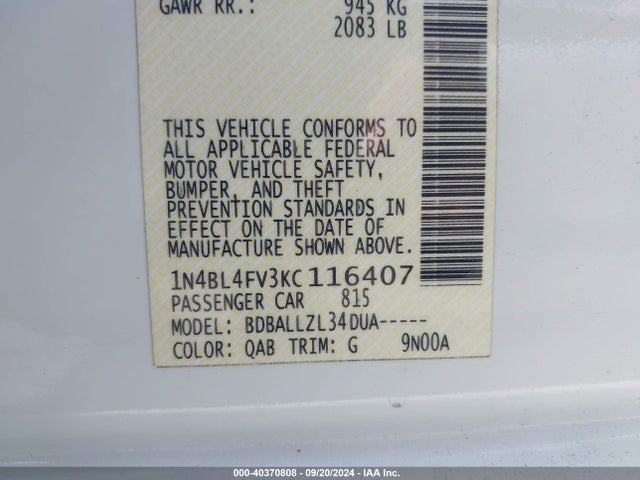 Nissan Altima 2.5 Platinum 2019 1N4BL4FV3KC116407 Image 9