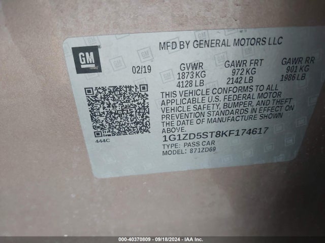 Chevrolet MALIBU LT 2019 1G1ZD5ST8KF174617 Image 9