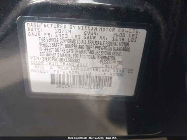 3N1CP5CU6KL565382 Nissan KICKS S
