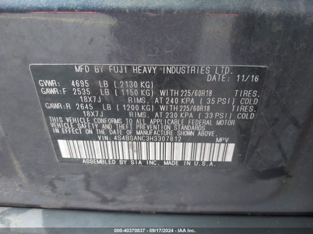 4S4BSANC3H3307812 Subaru Outback 2.5i Limited