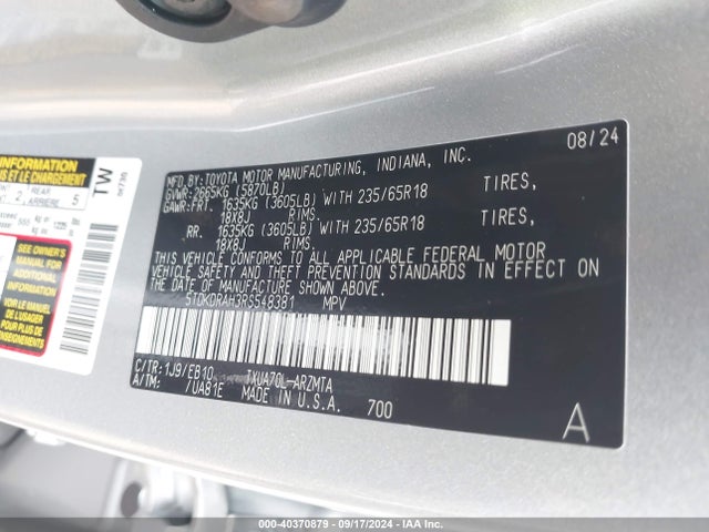 Toyota Highlander Xle 2024 5TDKDRAH3RS548381 Image 9