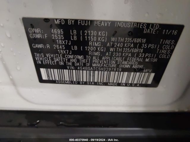 4S4BSATC5H3297819 Subaru Outback 2.5i Touring