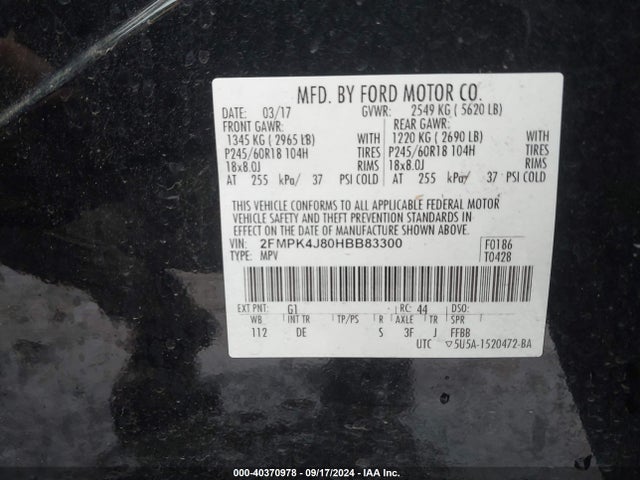Ford EDGE SEL 2017 2FMPK4J80HBB83300 Image 9