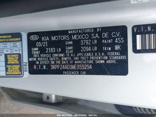 KIA Forte Lxs 2021 3KPF24AD3ME355254 Image 9