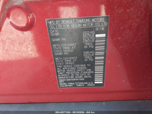 KNMAT2MV5GP647699 Nissan ROGUE SV