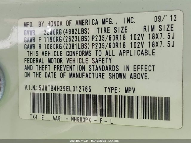 5J8TB4H39EL012765 Acura RDX