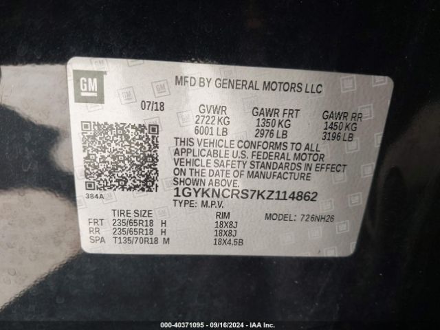 1GYKNCRS7KZ114862 Cadillac XT5 LUXURY