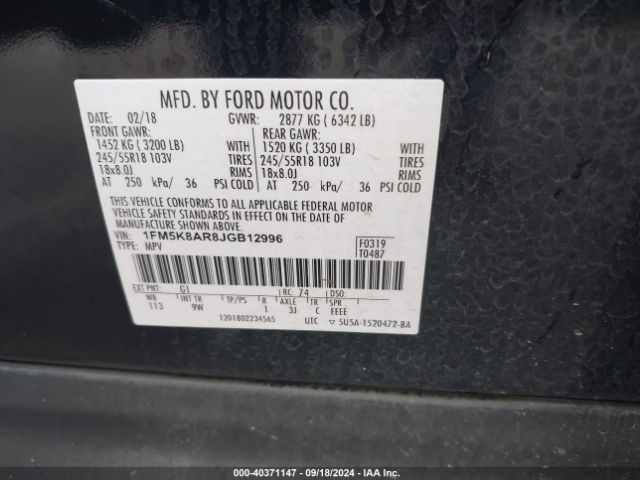 1FM5K8AR8JGB12996 Ford Police Interceptor Utility