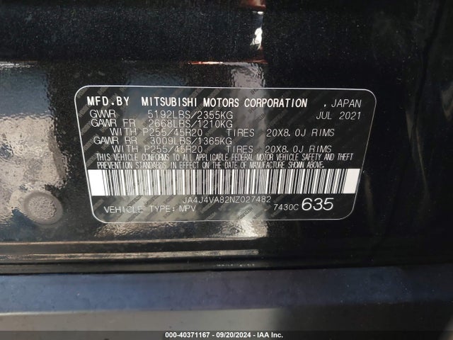 2022 MITSUBISHI OUTLANDER JA4J4VA82NZ027482 Photo 8